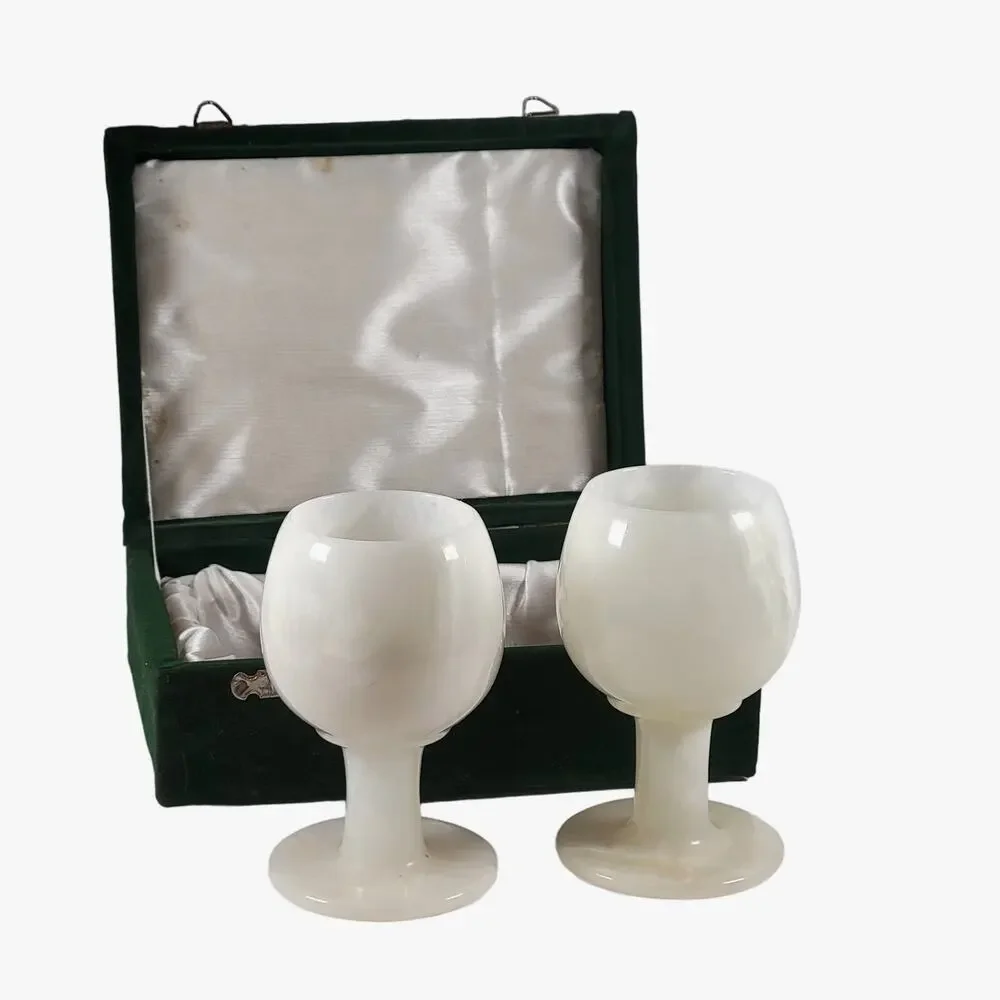 Set of 2 White Marble Goblets with Green Display Box - 5